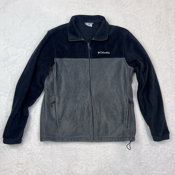 Columbia Size L Mens Black Gray Full Zip Stand Collar Pocket Fleece Jacket - Picture 1 of 8